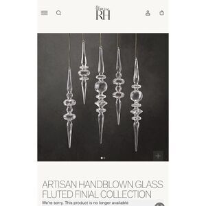 Restoration Hardware ARTISAN Handblown Glass Ornament Clear 10" FLUTED FINIAL